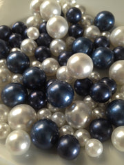 Navy Blue And White Pearls 90pc, Vase & Bowl Fillers Table Decors, No Hole Pearls, DIY Floating Pearl