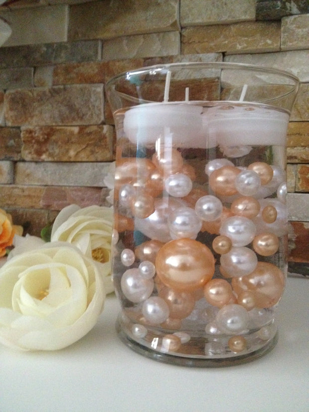 DIY Floating Pearl Centerpiece Vase Filler Pearls Peach/White Pearls 80 Jumbo & Mix Size Pearls