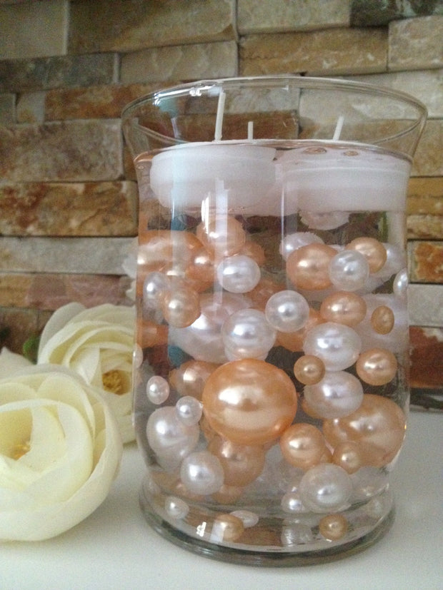 DIY Floating Pearl Centerpiece Vase Filler Pearls Peach/White Pearls 80 Jumbo & Mix Size Pearls