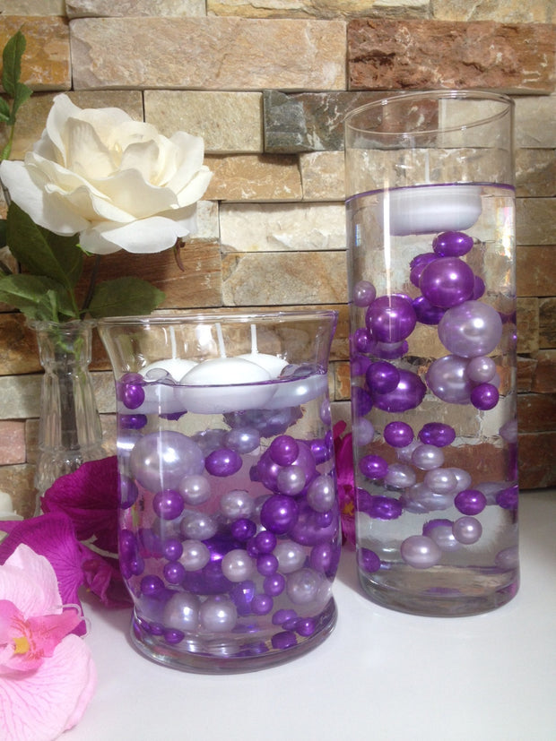 DIY Floating Pearl Centerpiece Vase Filler Pearls lilac/Purple Pearls 80 Jumbo & Mix Size Pearls, No Hole Pearls