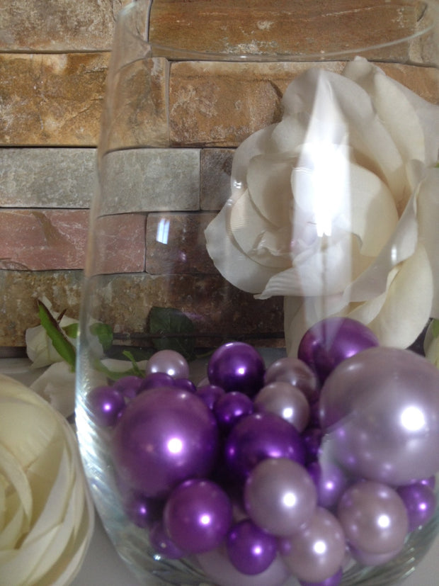 Purple And Lilac Pearls, Vase Filler Pearls, DIY Floating Pearl Centerpiece, Table Scatters And Confetti, Jumbo Mix Size Pearls