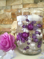 Vase Filler Pearls For Floating Pearl Centerpiece, Purple/White Pearls 80 Jumbo & Mix Size Pearls, No Hole Pearls