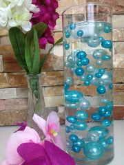 Teal Blue And Light Blue Pearls, Vase Filler Pearls, DIY Floating Pearl Centerpiece, Table Scatters And Confetti, Jumbo Mix Size Pearls